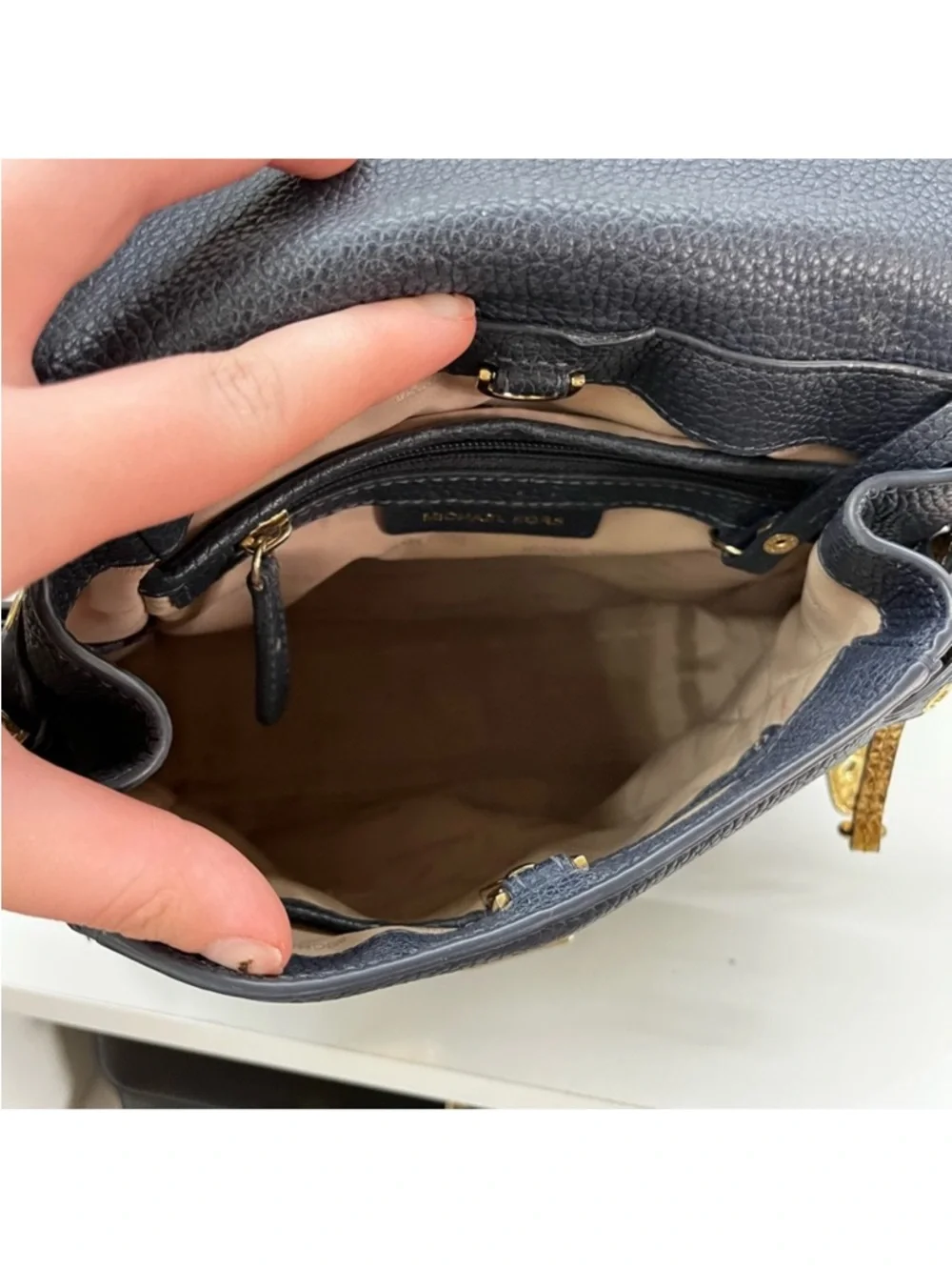 MICHAEL KORS Navy Blue Backpack Merritt Rhea Hudson Charm Shoulder Bag
